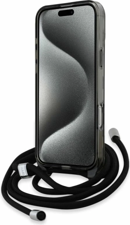 Kapak telefoni Karl Lagerfeld IML Crossbody Monogram Karl & Choupette Head MagSafe për iPhone 16 Pro Max, i zi