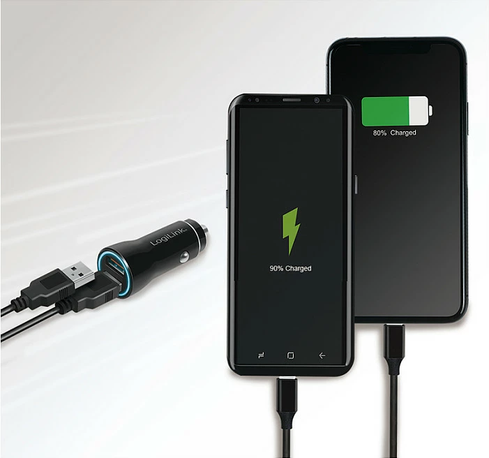 Karikues veture LogiLink, 2x USB, 10.5W, i ndriçuar, i zi