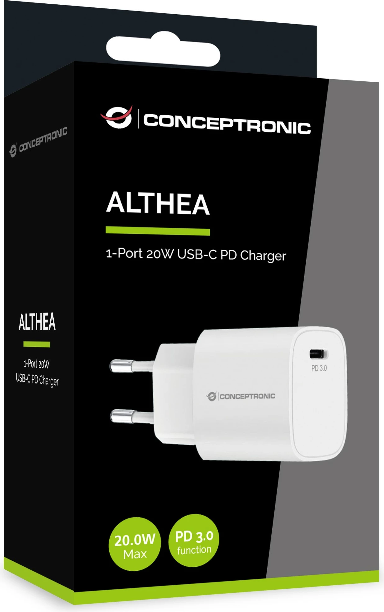 Karikues Conceptronic 1 port USB-C PD 3.0 20W i bardhë