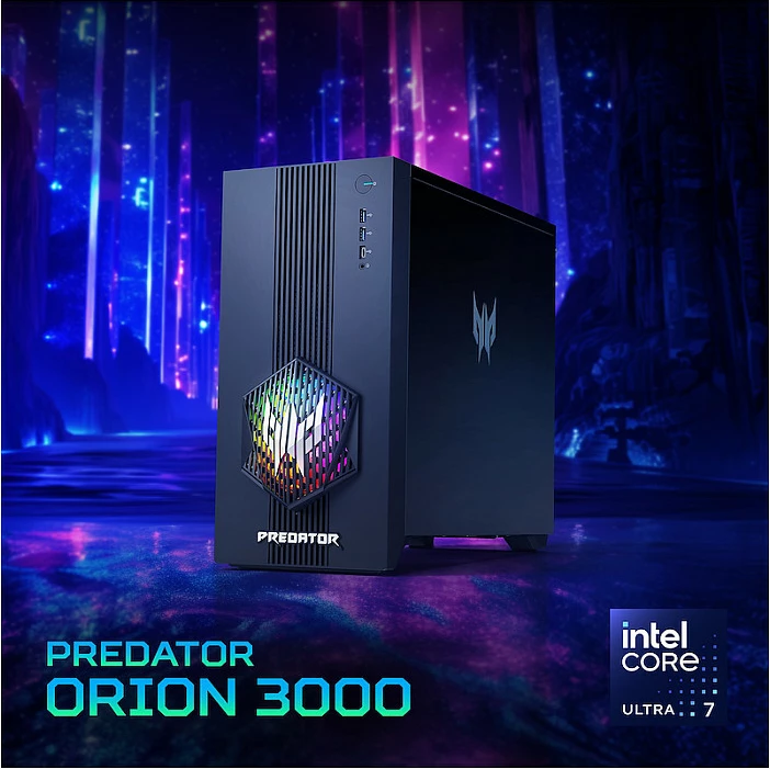 Kompjuter desktop Acer Predator Orion 3000 U7-265F, 32GB RAM, 1TB SSD, GeForce RTX 5070 12GB, Windows 11 Home, ngjyrë e zezë