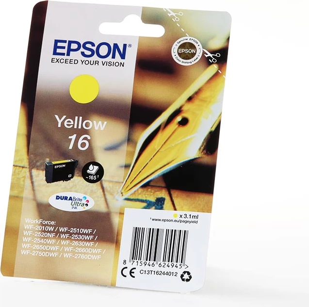 Kasetë boje, Epson, 16 C13T16244012, 3.1 ml, rendiment 165 faqe, e verdhë