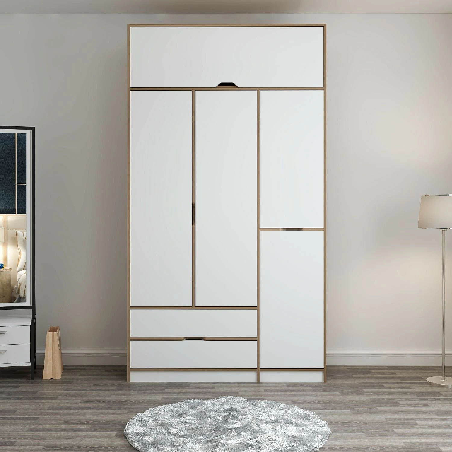 Dollap rrobash Skye Decor, Elina, bardhë-dore, 140x253x52cm