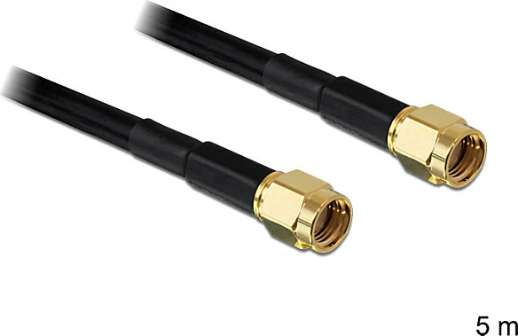 Kabllo koaksiale DeLOCK LMR195, RP-SMA në RP-SMA, 5 m, e zezë
