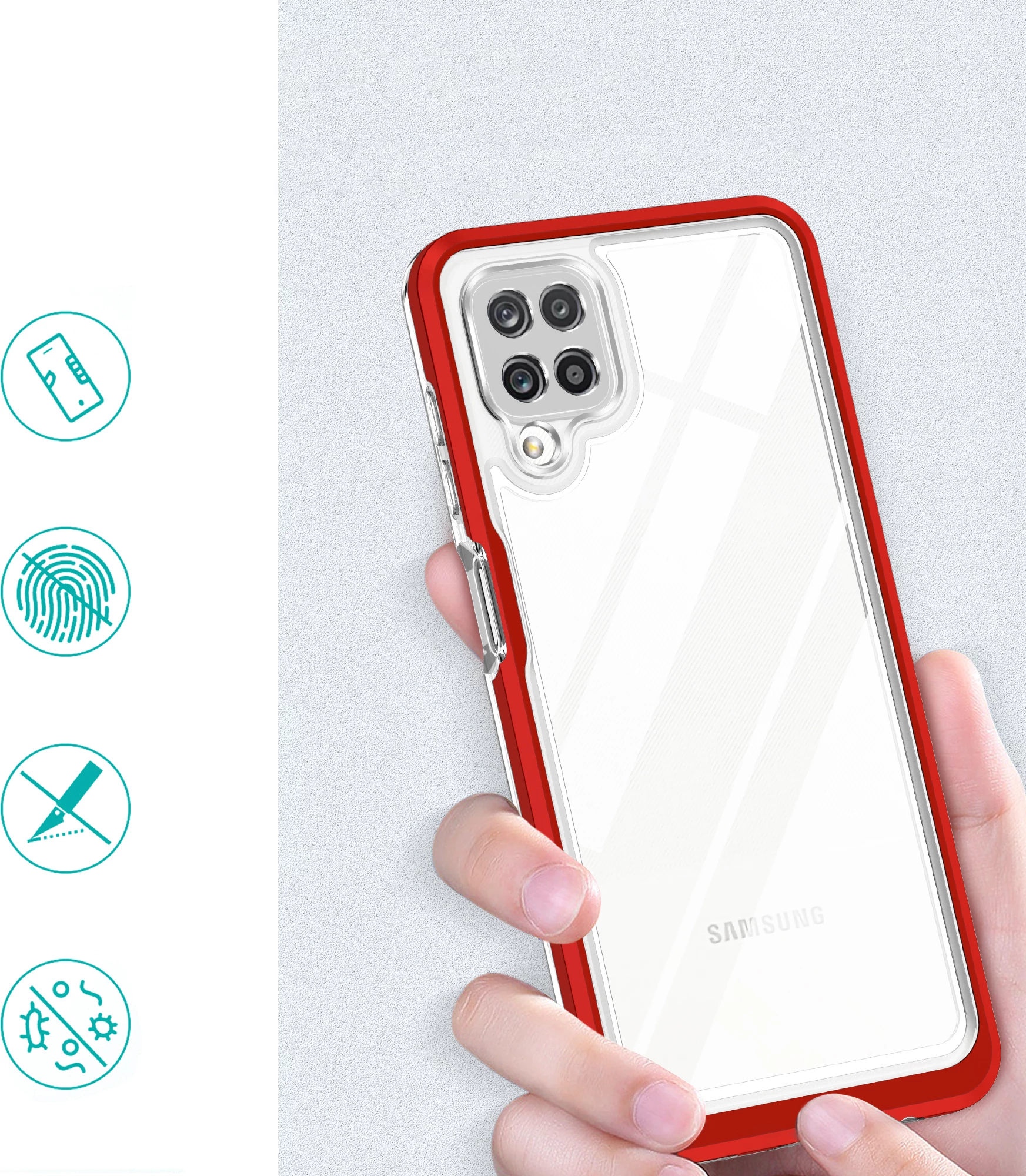 Mbështjellës Hurtel Hybrid Armor Clear 3in1 për Samsung Galaxy A22 4G, Transparent/Kuq