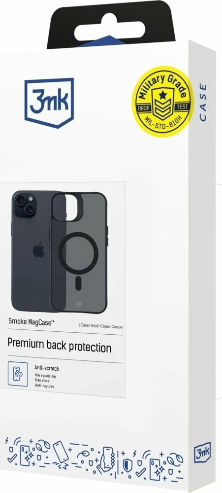 Mbështjellës 3MK Smoke MagCase për Apple iPhone 15, MagSafe, Military Grade, polikarbonat, i zi