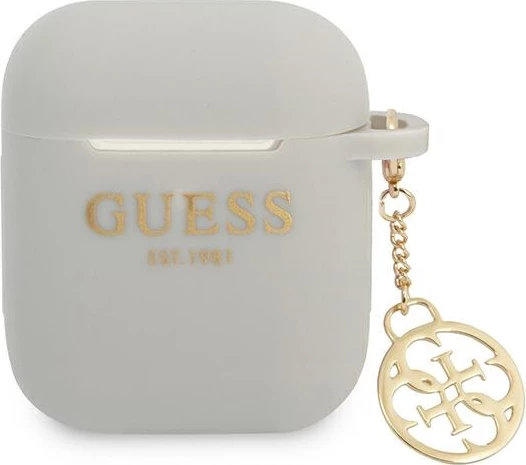 Mbështjellës Guess GUA2LSC4EG për AirPods 1/2, silikon, Charm 4G Collection, Gri