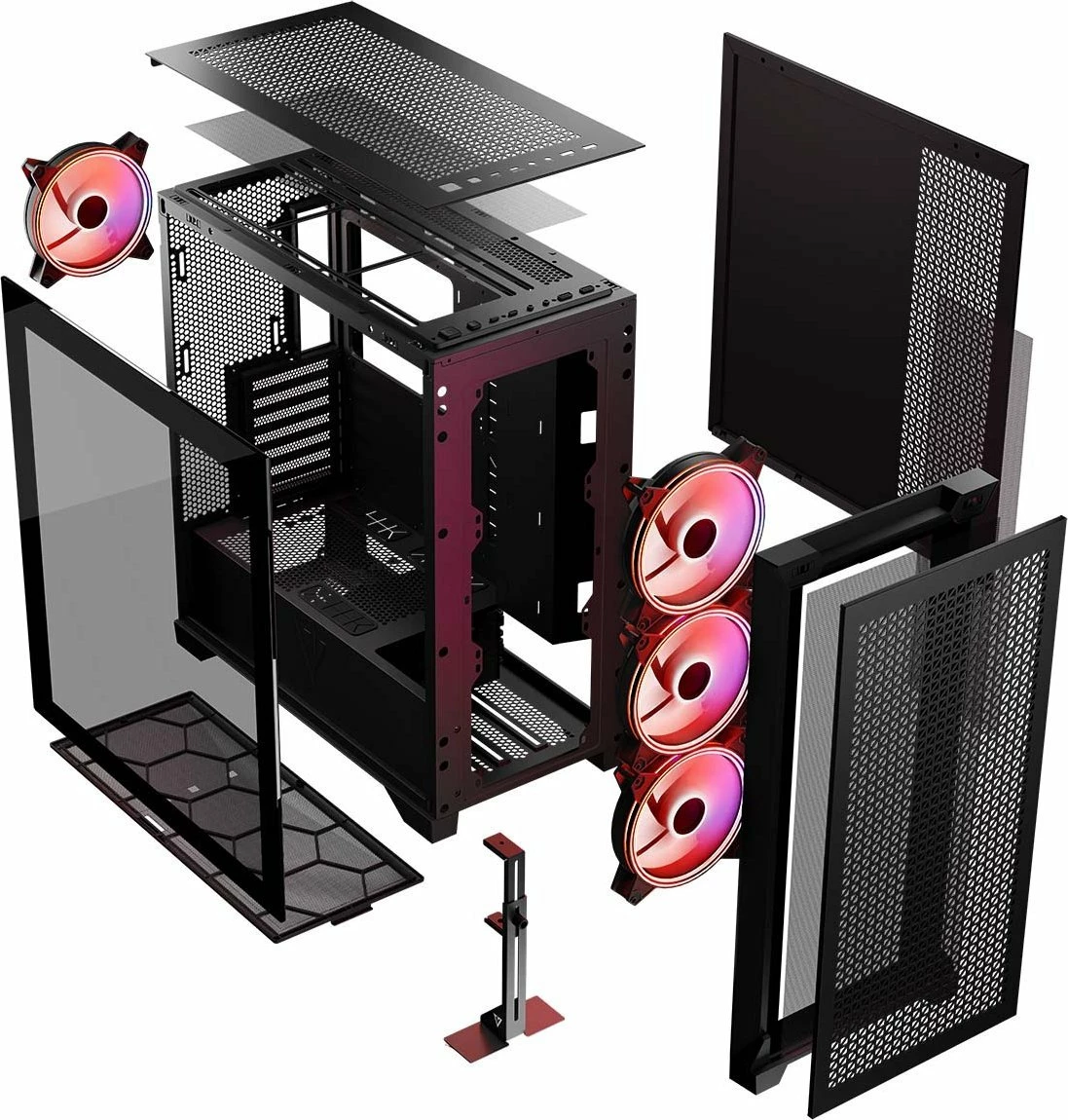 Kasë Modecom Volcano Expanse T Apex ARGB (AT-EXPANSE-TG-10-000000-0002), Midi Tower ATX/µATX/ITX, 4x140mm ARGB fan, USB-C, e zezë