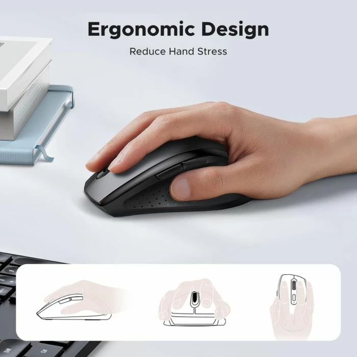 Maus wireless ergonomik UGREEN 45012 2.4GHz 1600 DPI me butona anësor, i zi