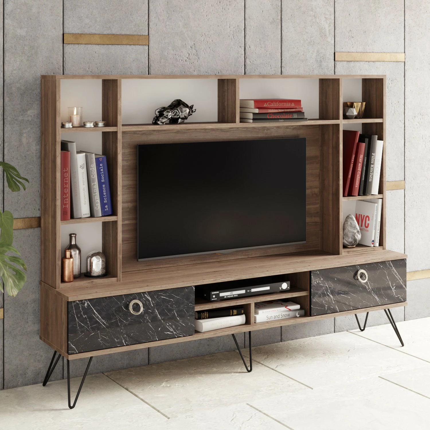 Komodë TV Hanah Home, Lorenz, ngjyrë arrë dhe e zezë
