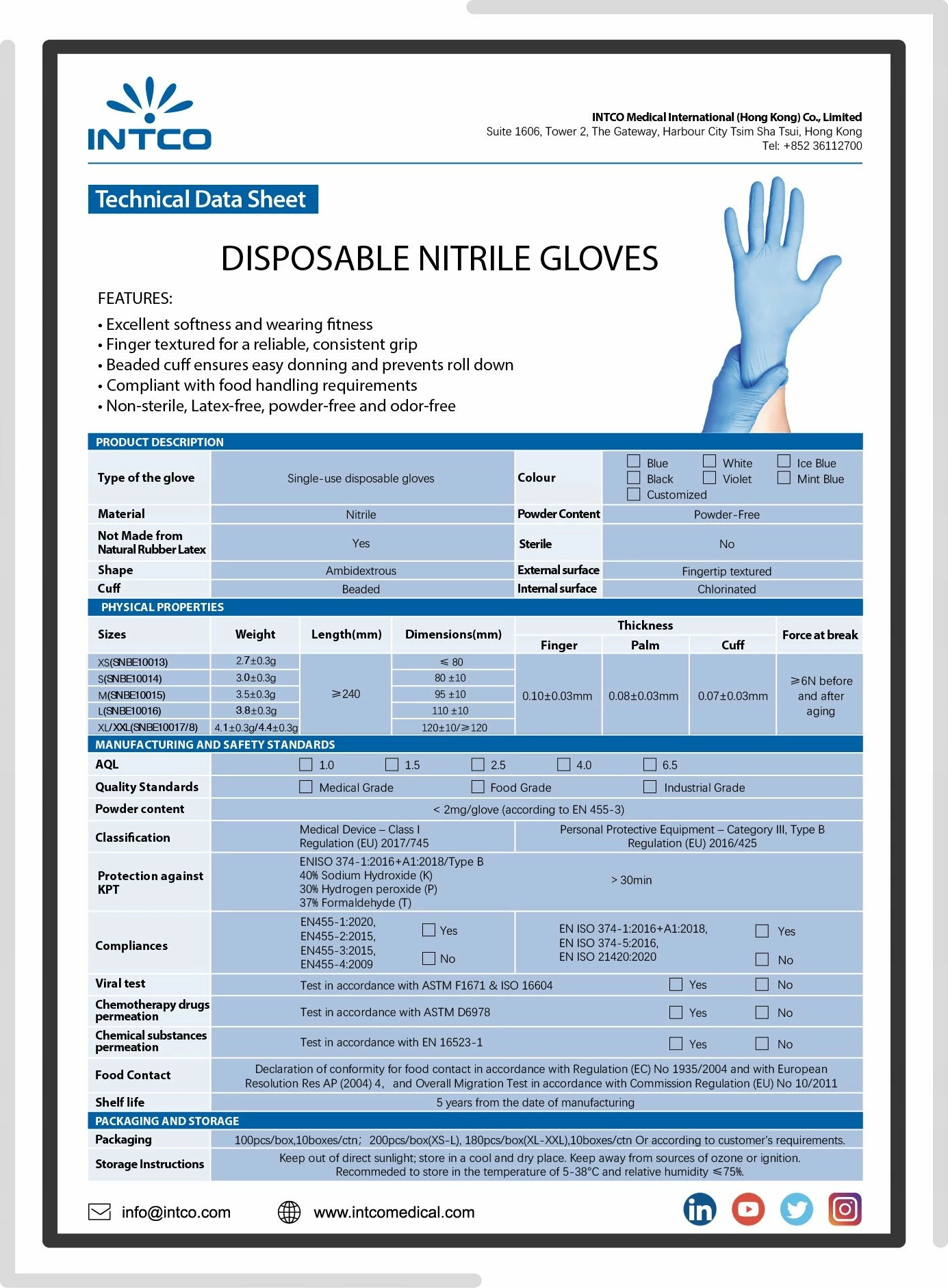 Doreza nitrili CLARA Regular Blue, XL, pa pudër, 100 copë, blu