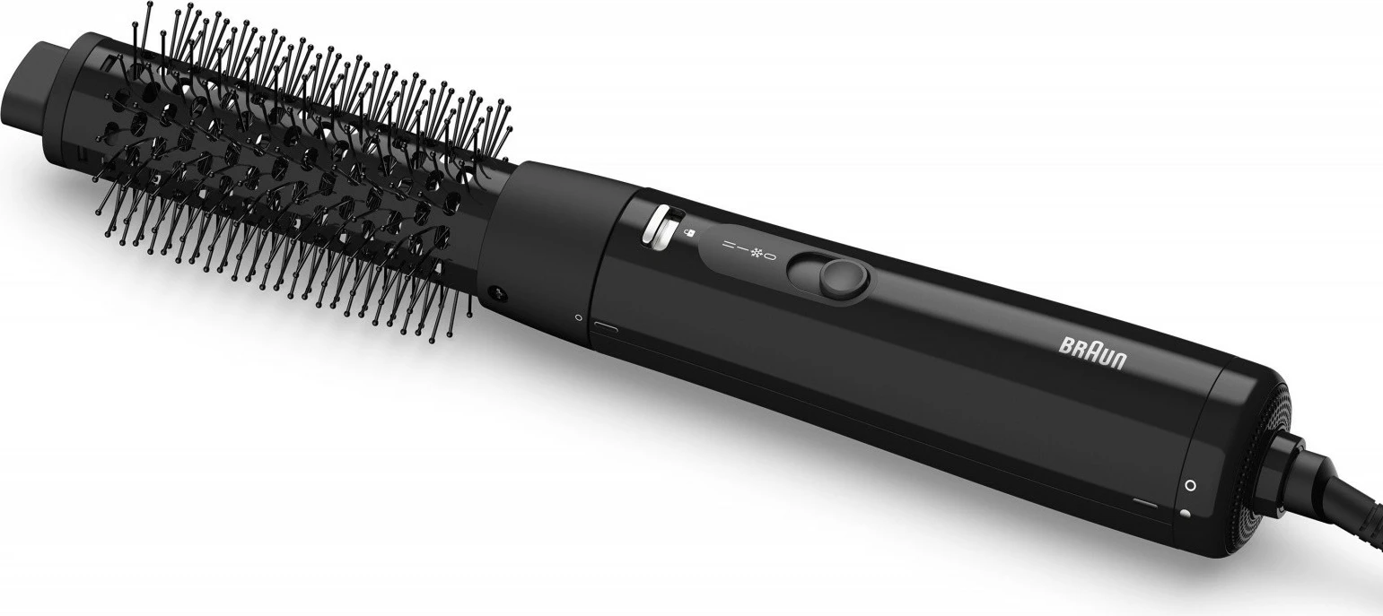 Stilizues tharës-krihër Braun AS150E 300W, 3 nivele nxehtësie, kontroll temperature, cool shot, kabllo rrotulluese, brushë rrethore 25 mm, e zezë, set me 2 aksesorë