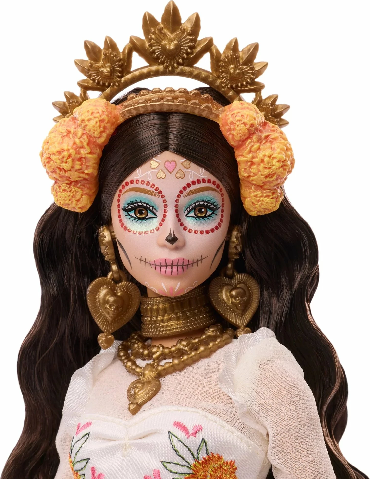 Kukull Barbie Mattel Signature Día de Muertos 2025 JBJ05, fustan dekorativ ivory, set me stand dhe certifikatë