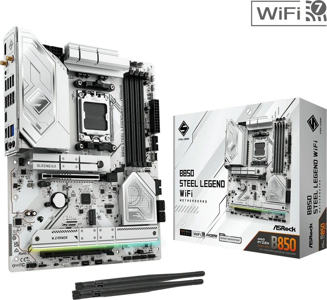 Pllakë amë ASRock B850 Steel Legend WiFi, Socket AM5, ATX, 4x DDR5, e bardhë