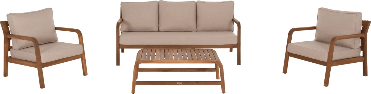 Set lounge për oborr 4 pjesë PORTIA FH6534, dru akacie, mbulesa jastëkësh bezhë e çelët
