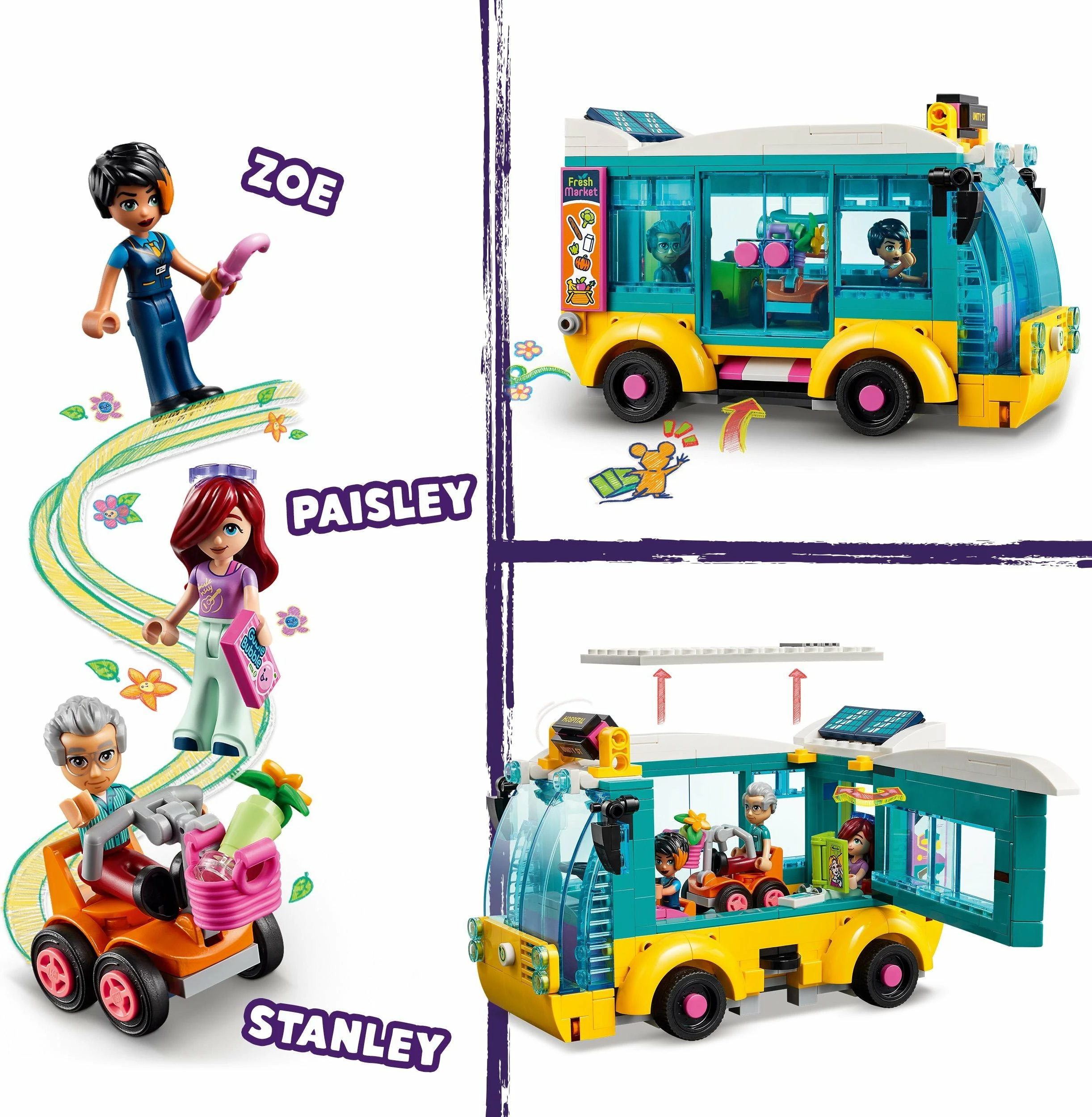 Set ndërtimi LEGO Friends Autobus i qytetit Heartlake 41759, 480 elemente, 3 minifigura, 7+, shumëngjyrëshe