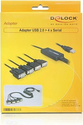 Adapter DeLOCK USB 2.0 në 4x Serial DB9 9-pin, i zi