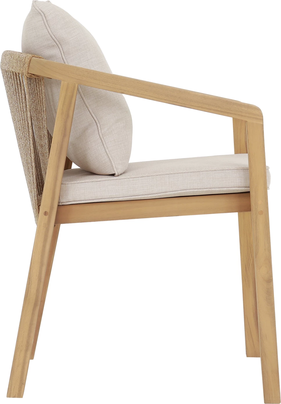 Karrige për drekë jashtë CONTREL FH6244.01, dru akacie, litar natyral, jastëkë bezhë, 61x58x75cm, set prej 2 copash