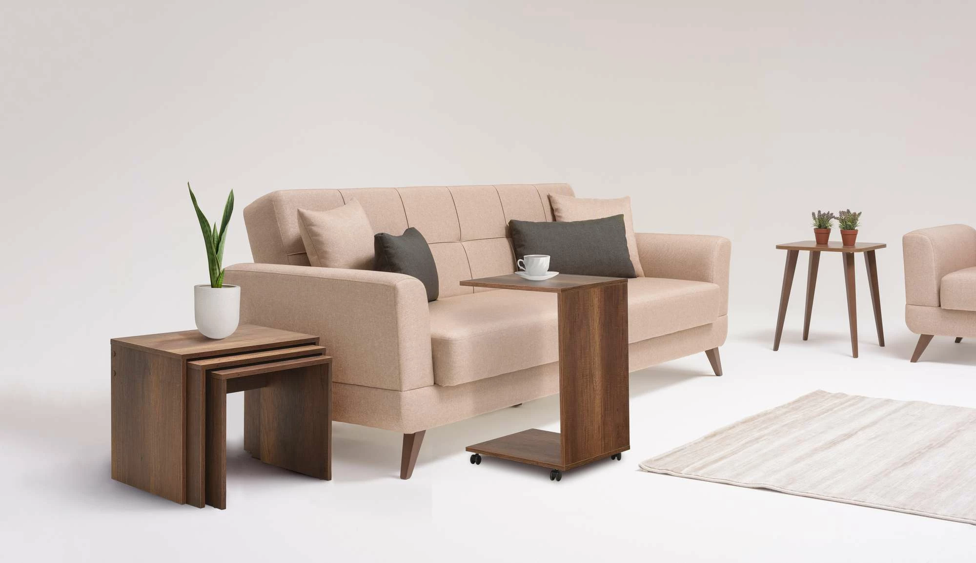 Set tavolinash ndihmëse, 3 copë, ngjyrë arre, Hanah Home Triple