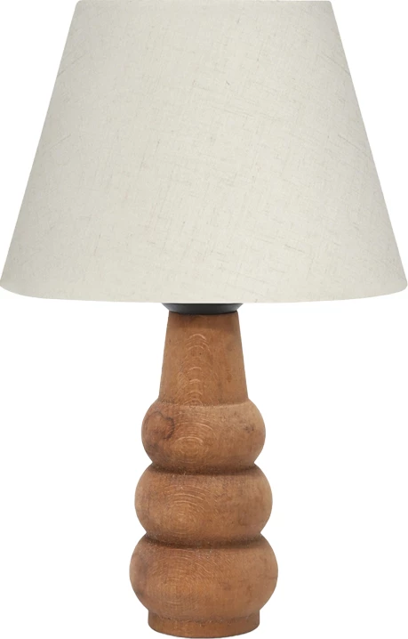 Llambë tavoline, dru ahu dhe pëlhurë, ngjyrë krem, 22x22x30cm