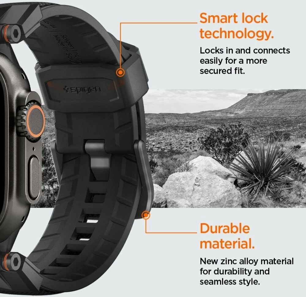 Kornizë mbrojtëse me rrip për Smartwatch Spigen DuraPro Armor, për Apple Watch 6/7/8/9/10/SE/Ultra 1/2 44/45/46/49 mm, e zezë