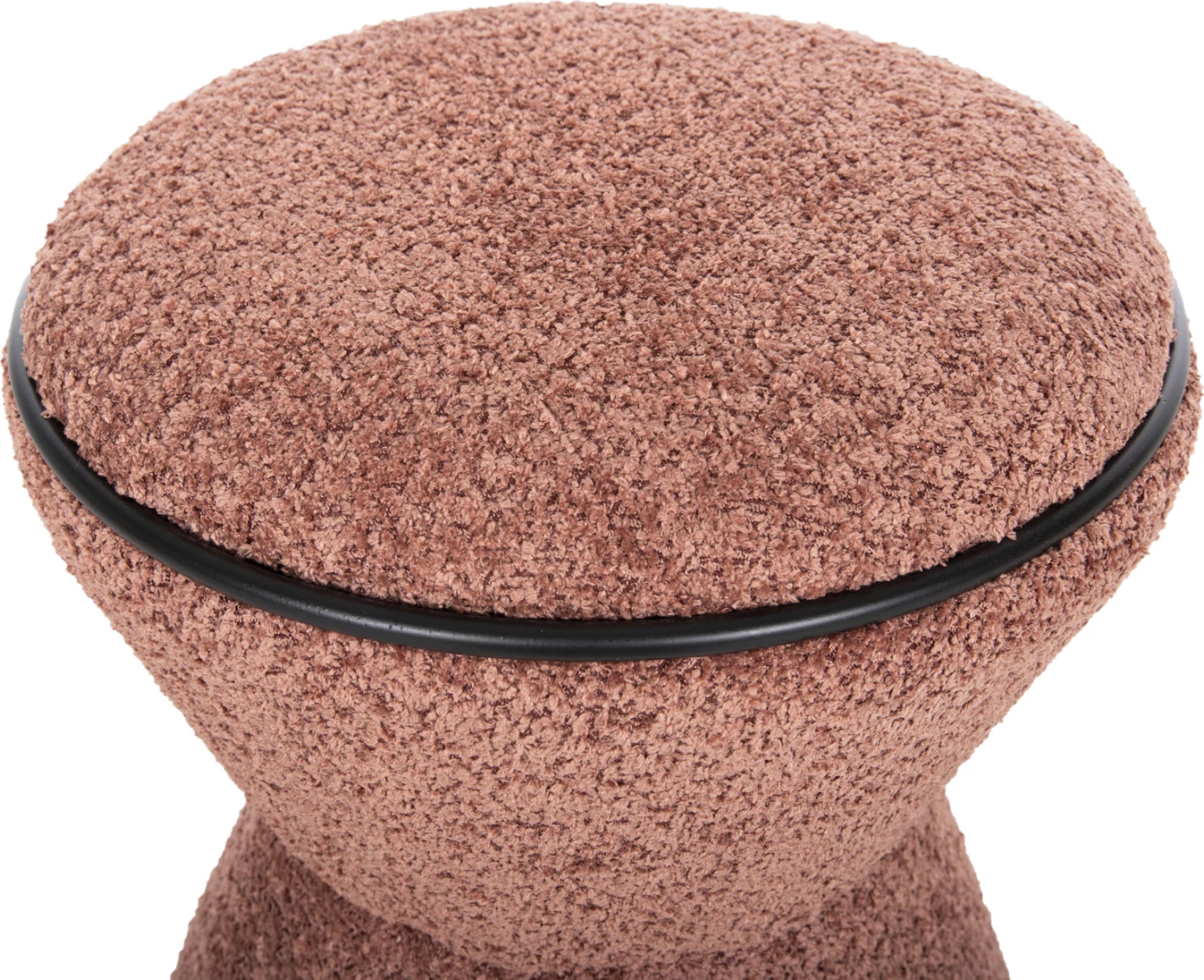 Karrige për bar, rrethore, LINNER, FH9604.02, pëlhurë boucle, detaj rozë e zezë, D38x44 cm