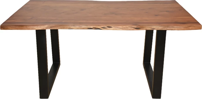 Tavolinë Miles, dru akacie masiv, trashësi 3.7-4cm, ngjyrë arre, këmbë metalike të zeza, 160x90x76cm