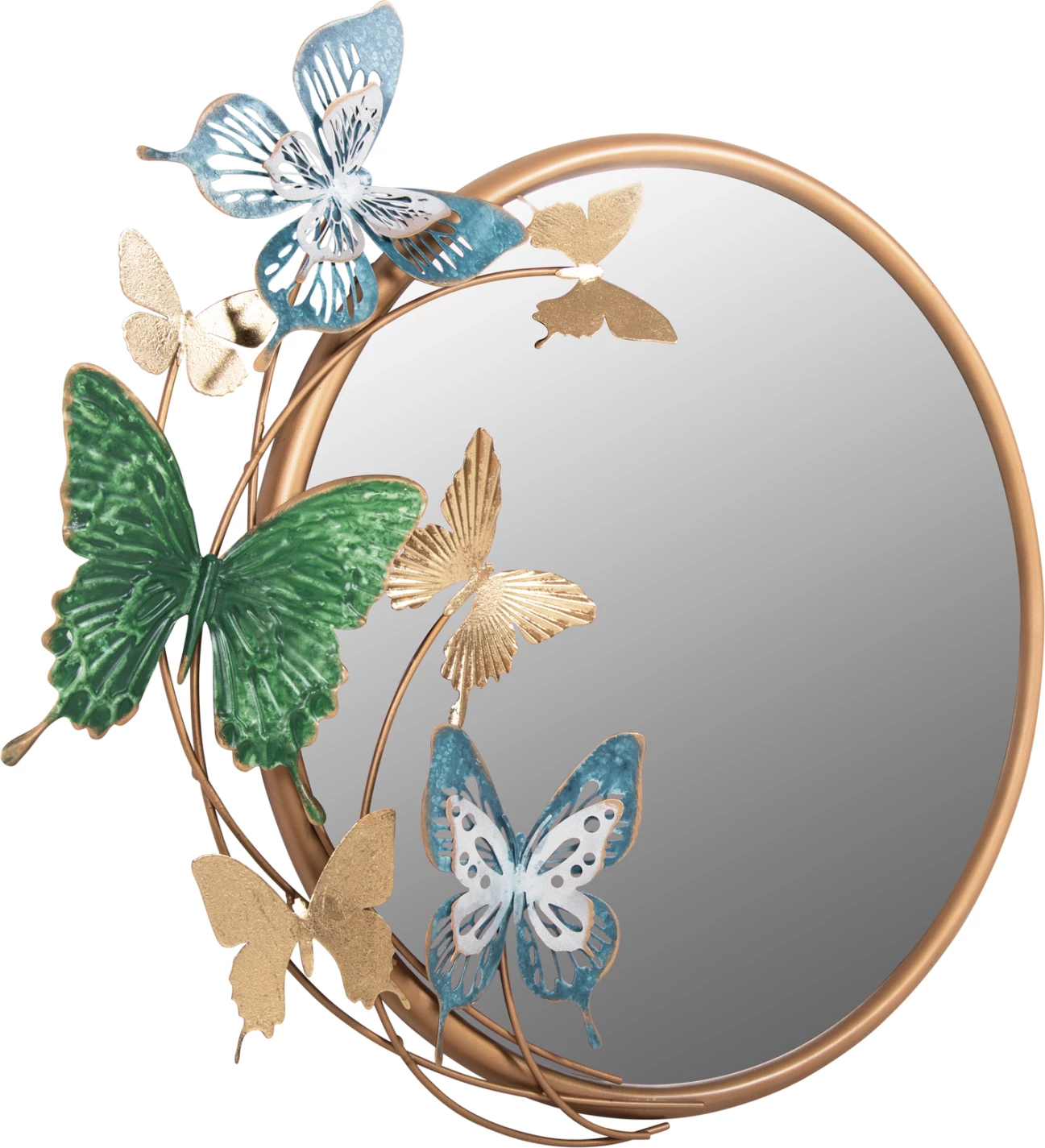 Pasqyrë muri rrumbullakët FH4213, metalike, ari-e gjelbër-e kaltër, 62x6.5x56H cm