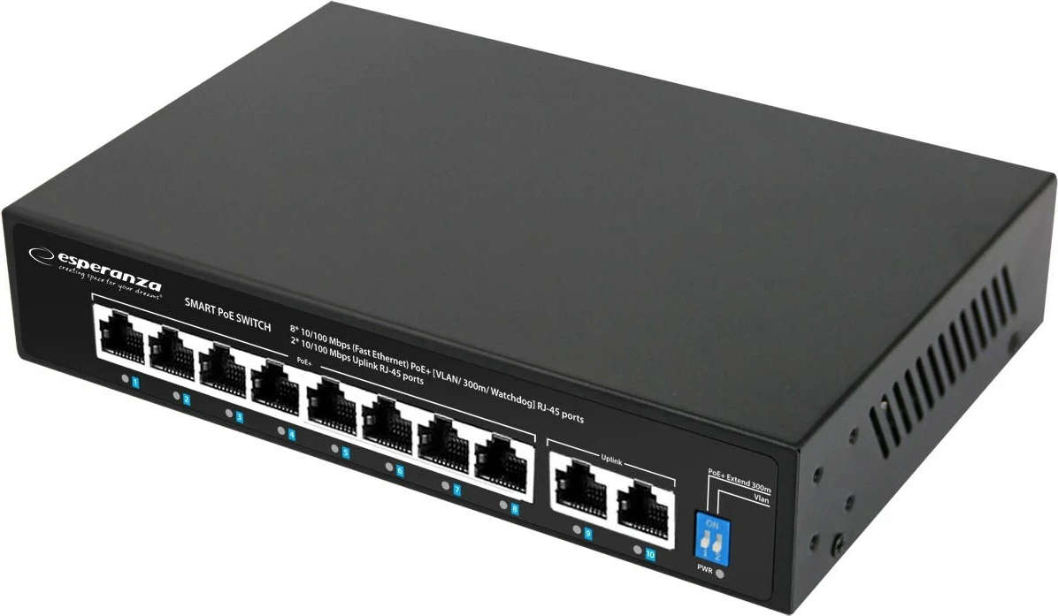 Switch Esperanza ENS106, 10 porta, PoE, 10/100, 96W, Zi