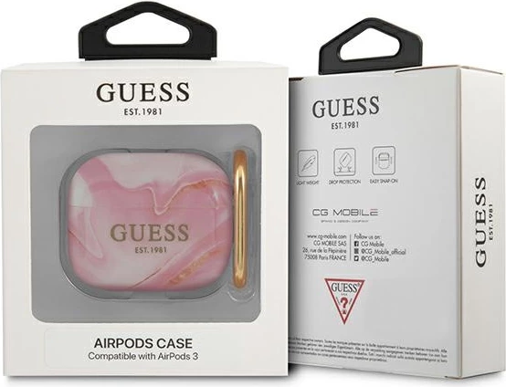 Mbështjellës Guess Marble për AirPods 3, rozë