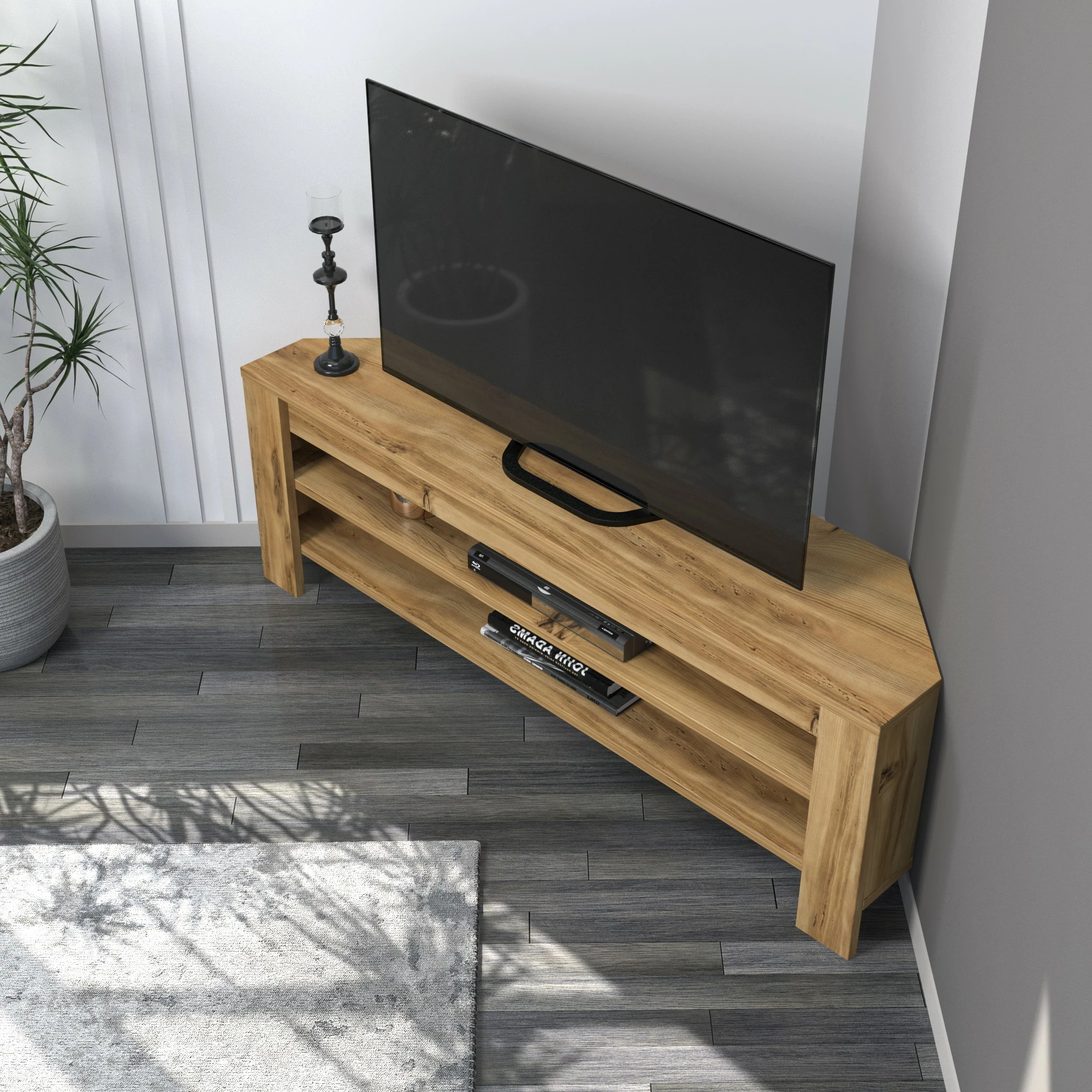 Komodë për TV, këndore, ngjyrë lisi, Hanah Home