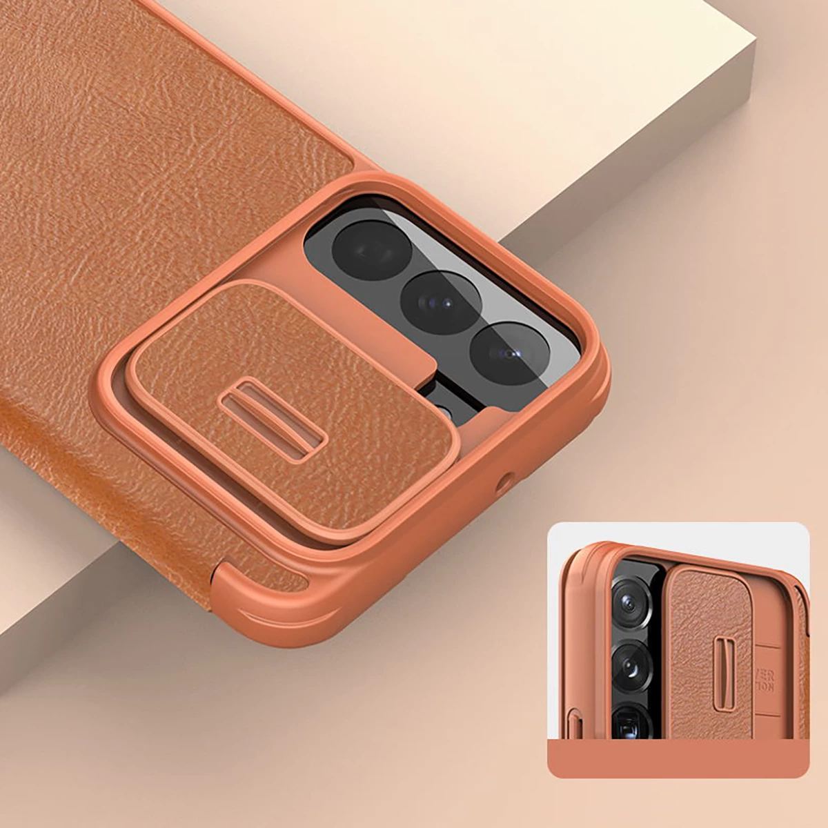 Mbështjellës Nillkin Qin Leather Pro Case për Samsung Galaxy S22+, me kapak dhe mbrojtës kamere, i zi