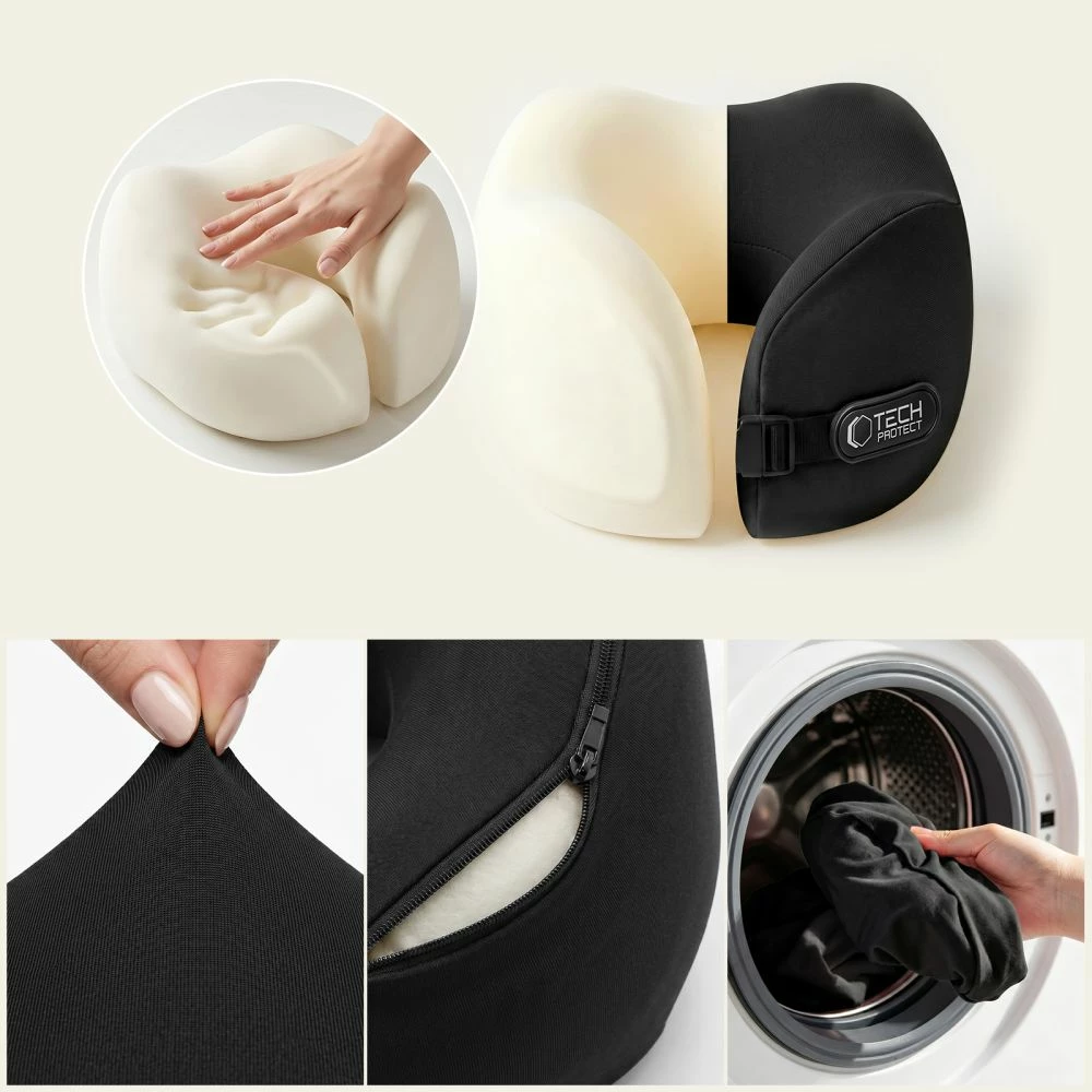 Jastëk udhëtimi për qafë Tech-Protect ComfortRest me memory foam, set 3 pjesë, i zi
