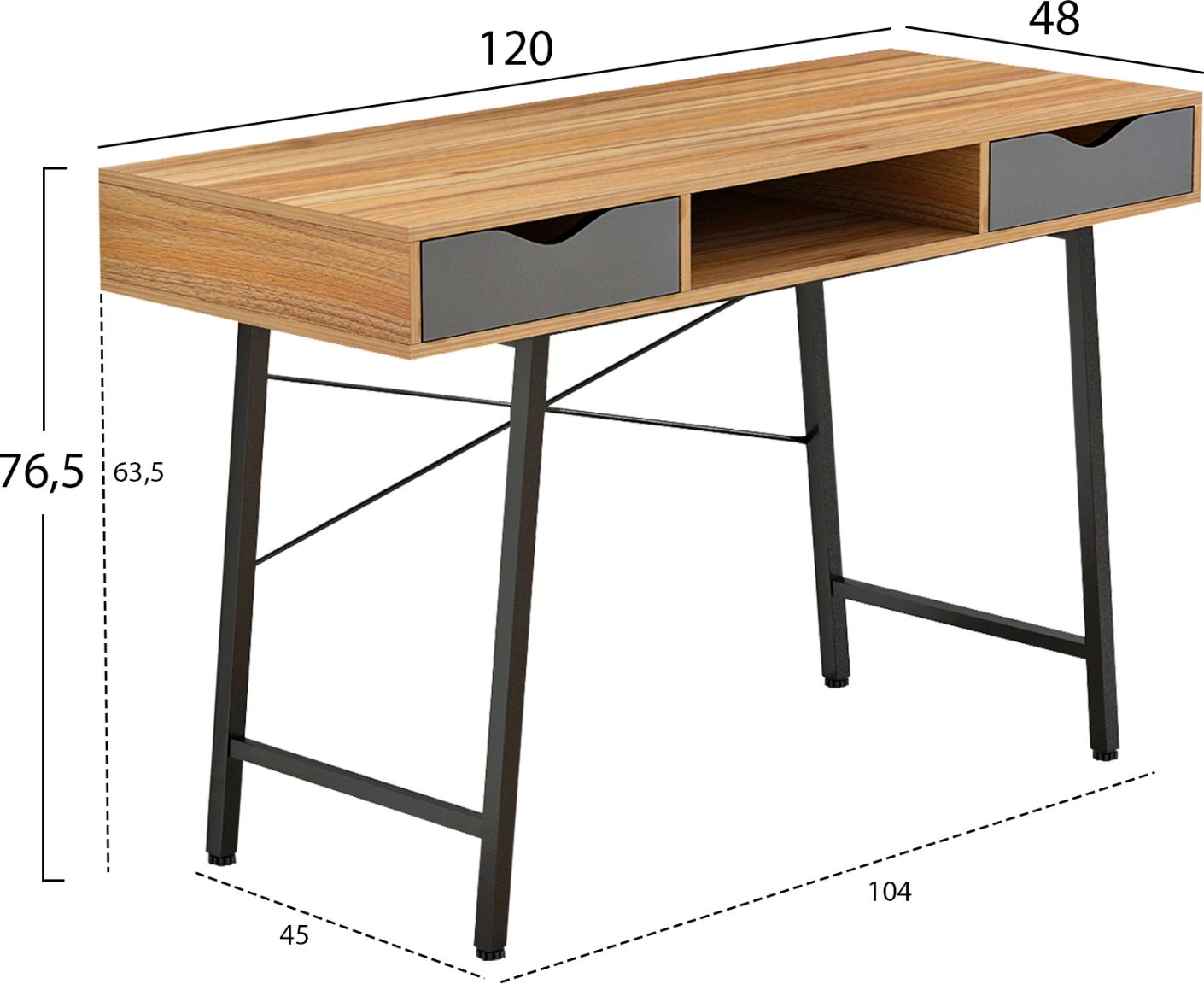 Tavolinë FH2128.03, ngjyrë arre-gri-e zezë, 120x48x76,5