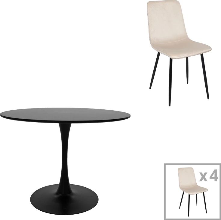 Set tavoline me karrige Balou-Grato, 5 copë, bezhë, D100x73cm