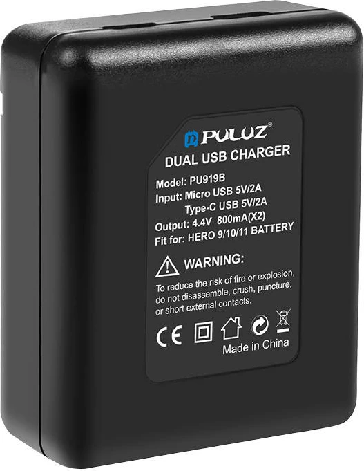 Karikues dy-slotesh Puluz PU919B për GoPro Hero 9/10/11/12, i zi