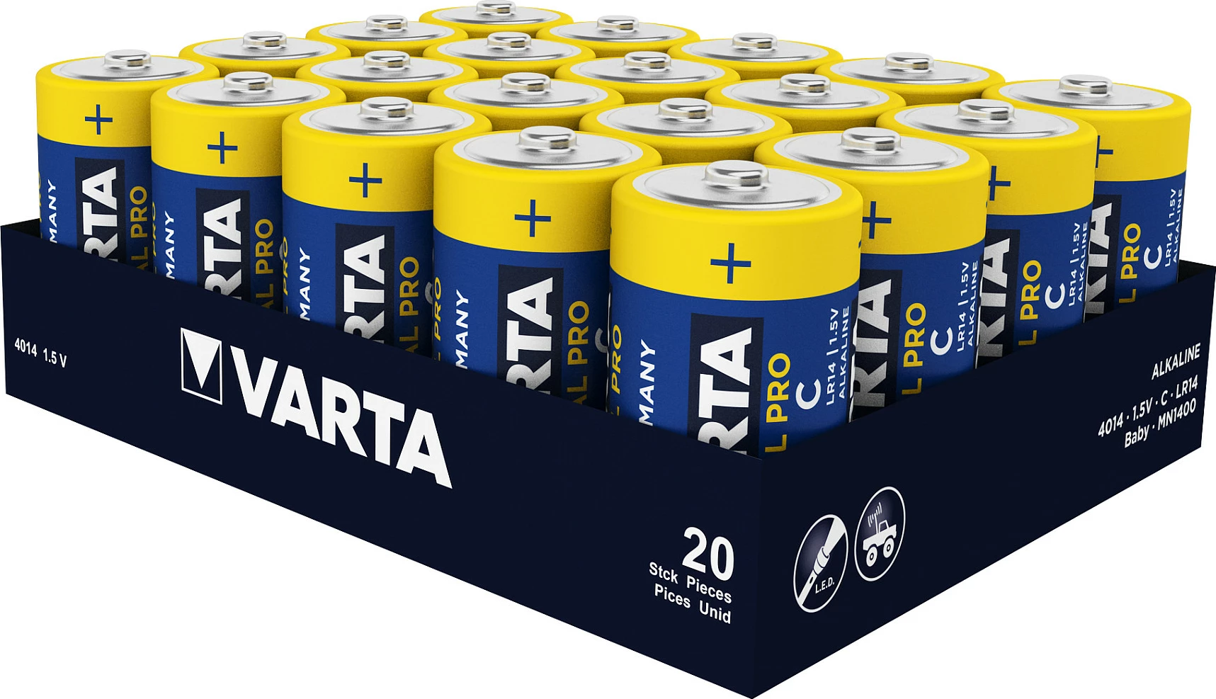 Bateri alkaline VARTA Industrial Pro, 1.5V, 7800 mAh, 20 copë, kaltër/verdhë