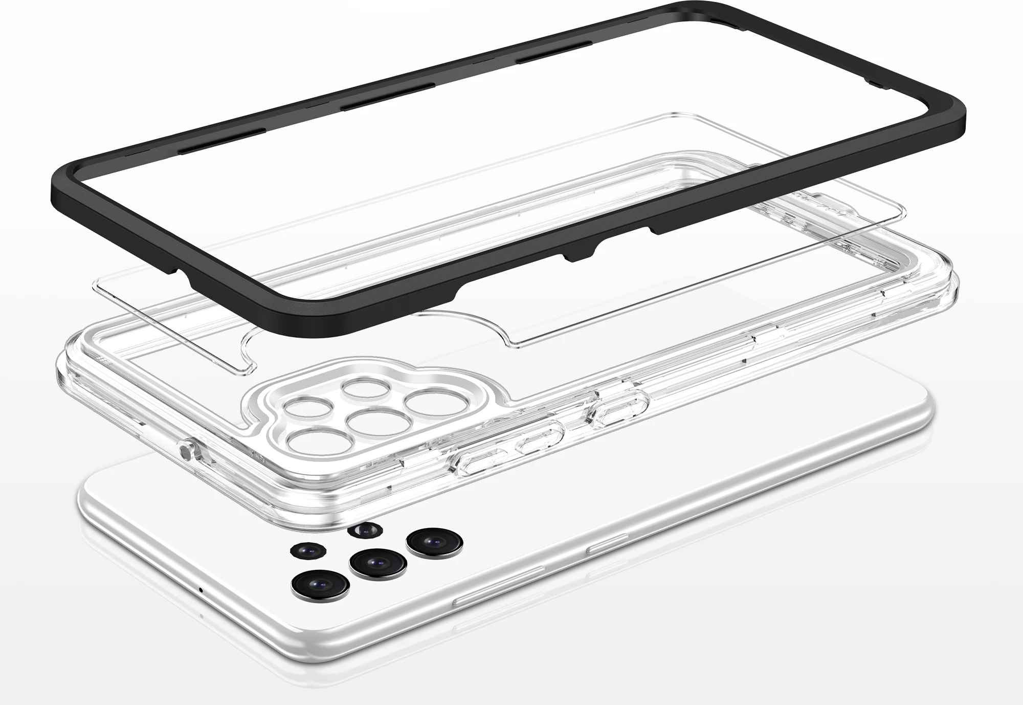 Mbështjellës Hurtel Hybrid Armor Clear 3in1 për Samsung Galaxy A32 5G, i zi/transparente