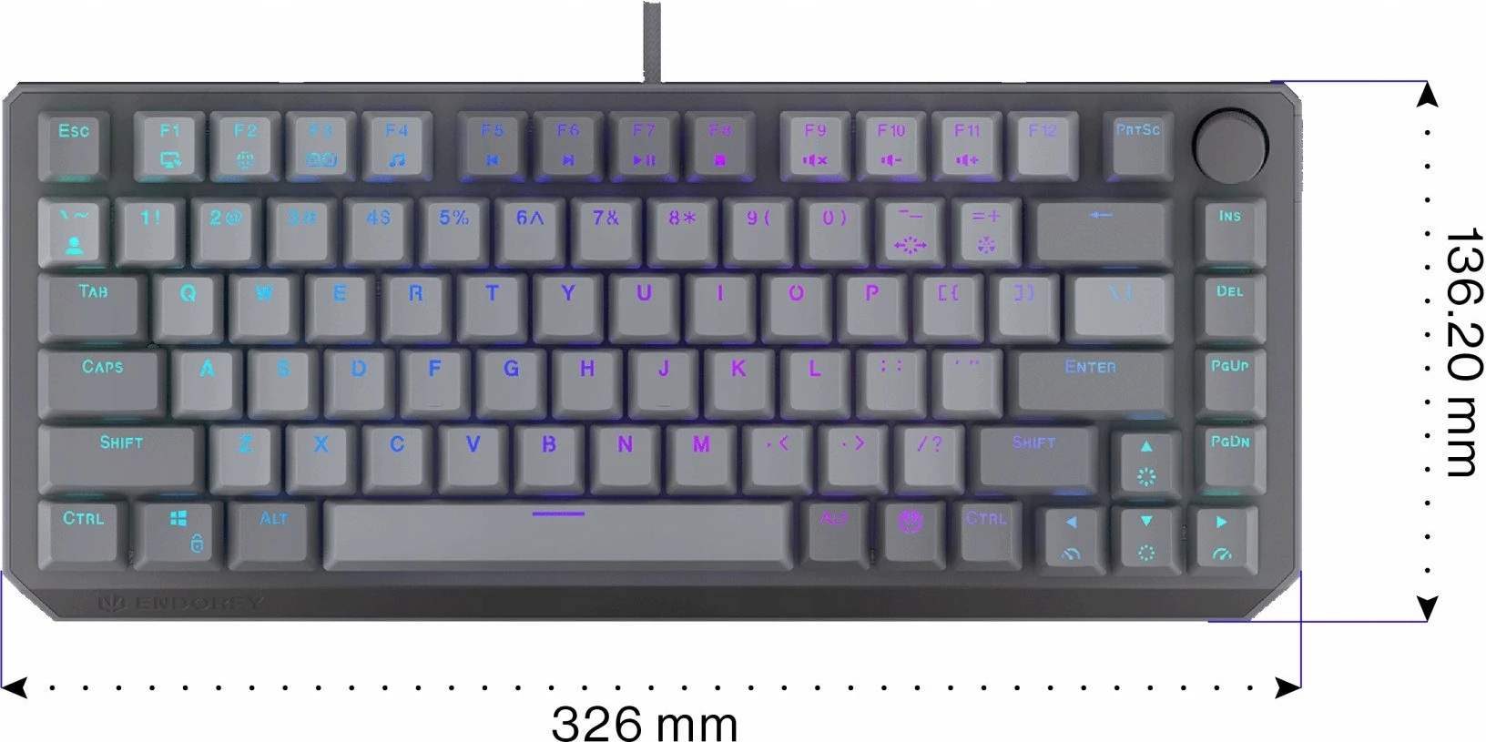 Klawiaturë mekanike Endorfy Thock V2 75% EY5A127, ENDORFY Red switch, hot-swap, ARGB, US ANSI, gri, set me kabllo USB-C dhe 2 switch rezervë