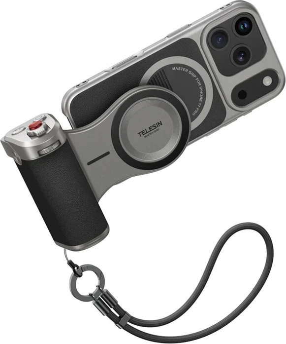 Mbajtëse/grip telefoni Telesin Master Grip P5-MCS-11-TIP për iPhone 17 Pro Max, power bank 3200mAh, gri/zezë, set me Mbështjellës