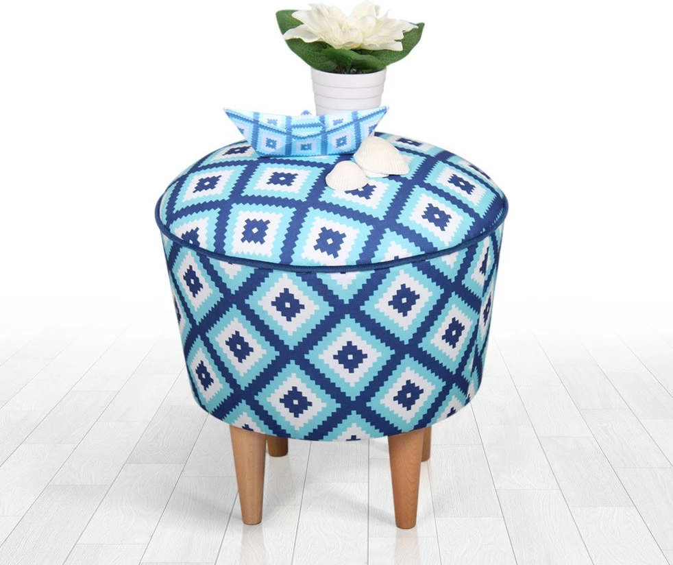 Puf Argyle Damask, ngjyrë kaltër-bardhë, Sky v3