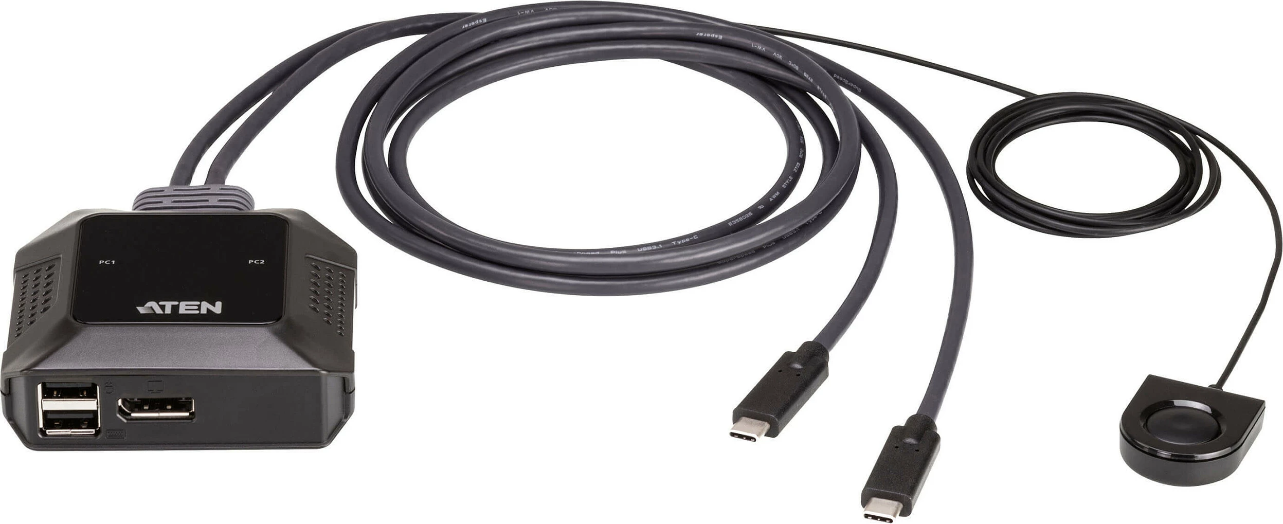 KVM Switch ATEN US3312 2-Port USB-C, 4K DisplayPort, me selektor remote, e zezë