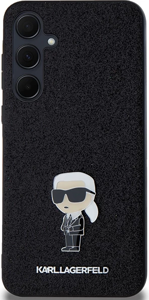 Mbështjellës Karl Lagerfeld Fixed Glitter Ikonik Logo Metal Pin për Samsung Galaxy A55, i zi