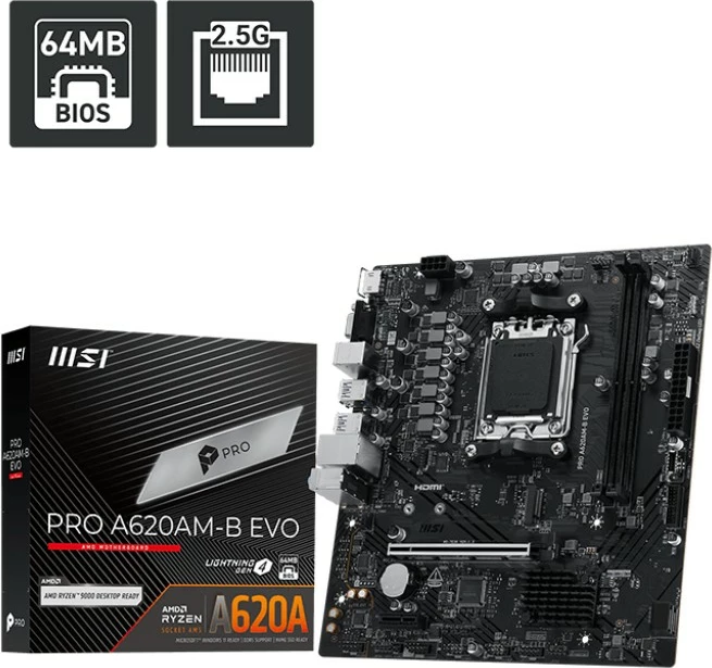 Pllakë amë MSI PRO A620AM-B EVO, Socket AM5, chipset AMD A620A, DDR5, mATX, HDMI/VGA
