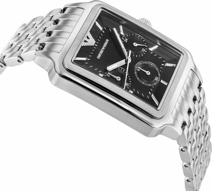 Orë dore meshkujsh Emporio Armani Diego AR11751, argjend me të zezë, set me kuti