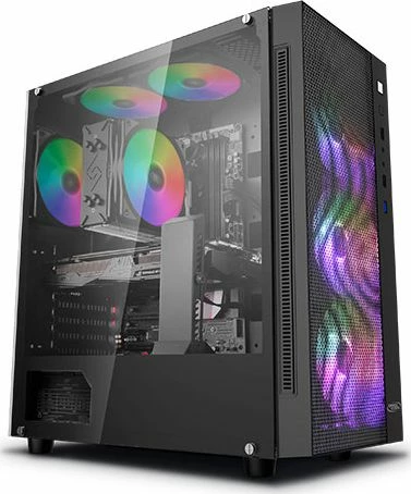 Kasë Deepcool Matrexx 55 Mesh ADD-RGB DP-ATX-MATREXX55-MES, Midi Tower ATX/e-ATX, 4x 120mm ADD-RGB fan, xham i temperuar, e zezë