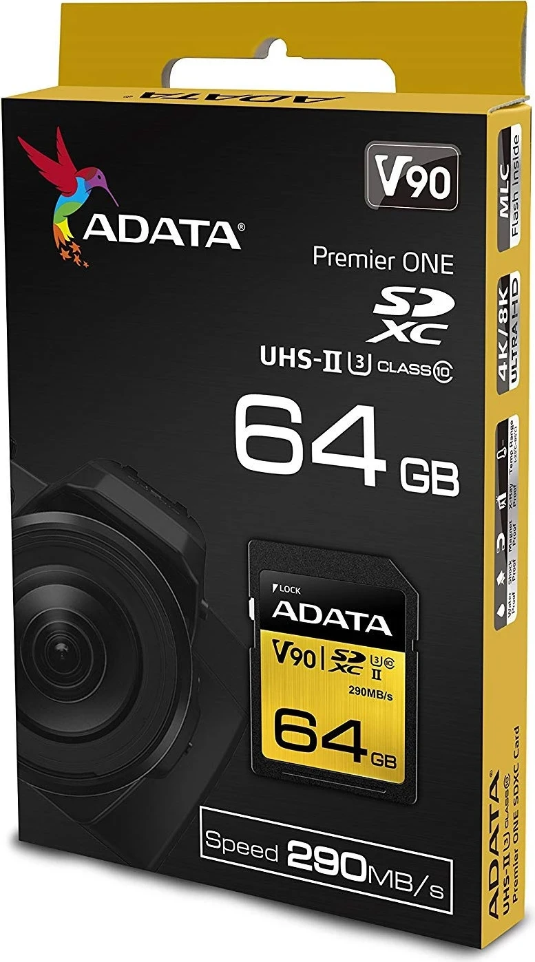 Kartë kujtese ADATA Premier One, 64GB, 290R/260W UHS-II U3 Class 10
