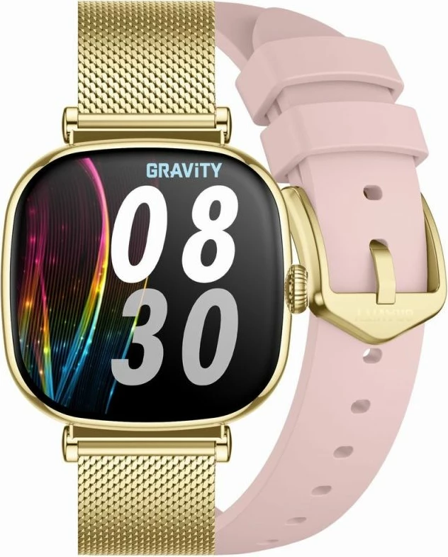 Smartwatch për femra Gravity GT32-1, gold me rrip rezervë rozë