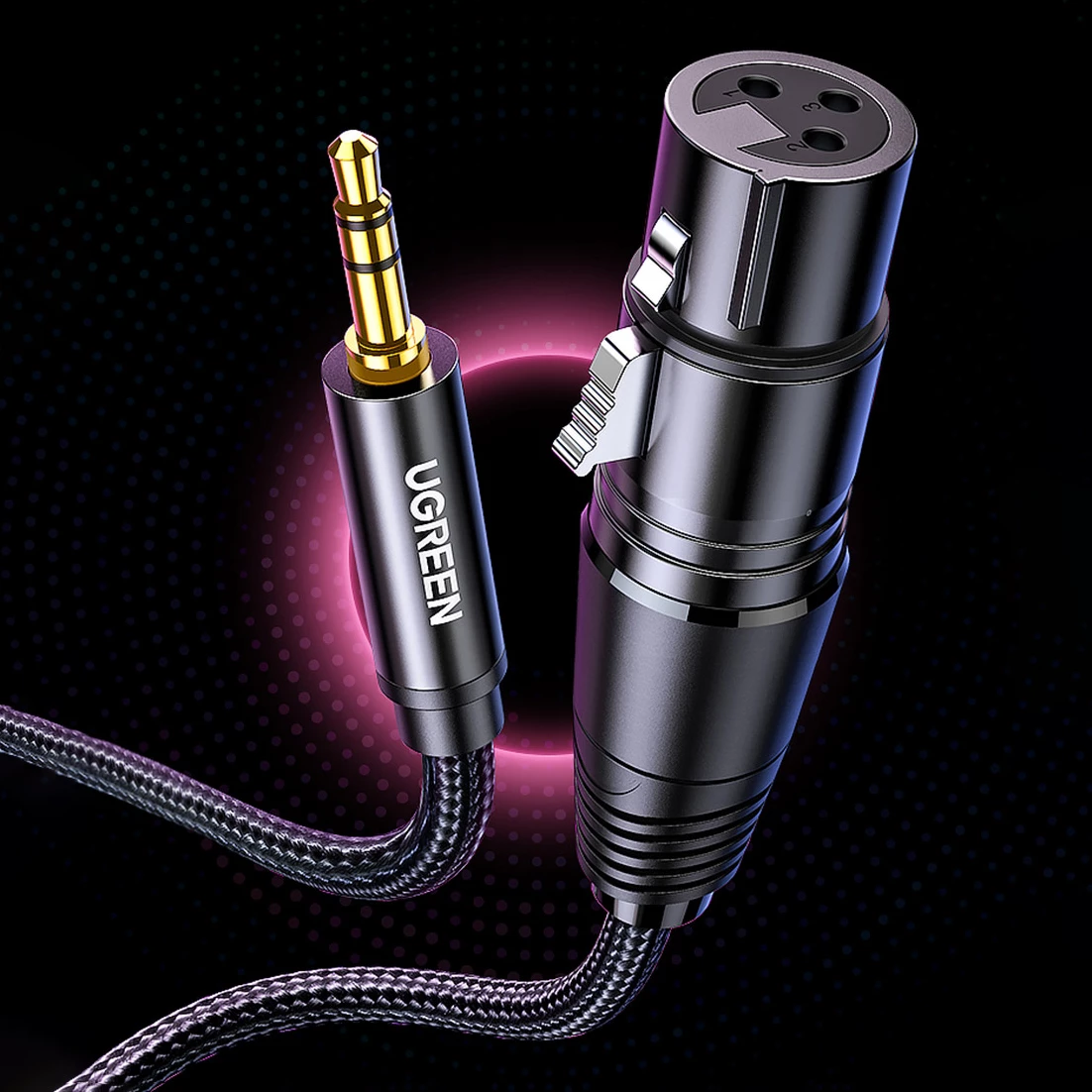 Kabllo audio Ugreen AV182, mini jack 3.5mm (mashkull) në XLR (femër), 1m, e zezë