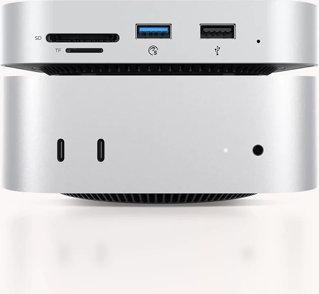 Stacion dokimi 9‑në‑1 Orico MiniLink ORICO-M48PR me hapësirë për hard disk, USB-C 10Gbps, LAN 2.5GbE, lexues SD/TF, audio 3.5 mm, argjend