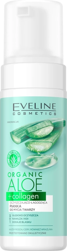 Shkumë pastruese për fytyrë Eveline Cosmetics Organic Aloe + Collagen për femra, 150ml